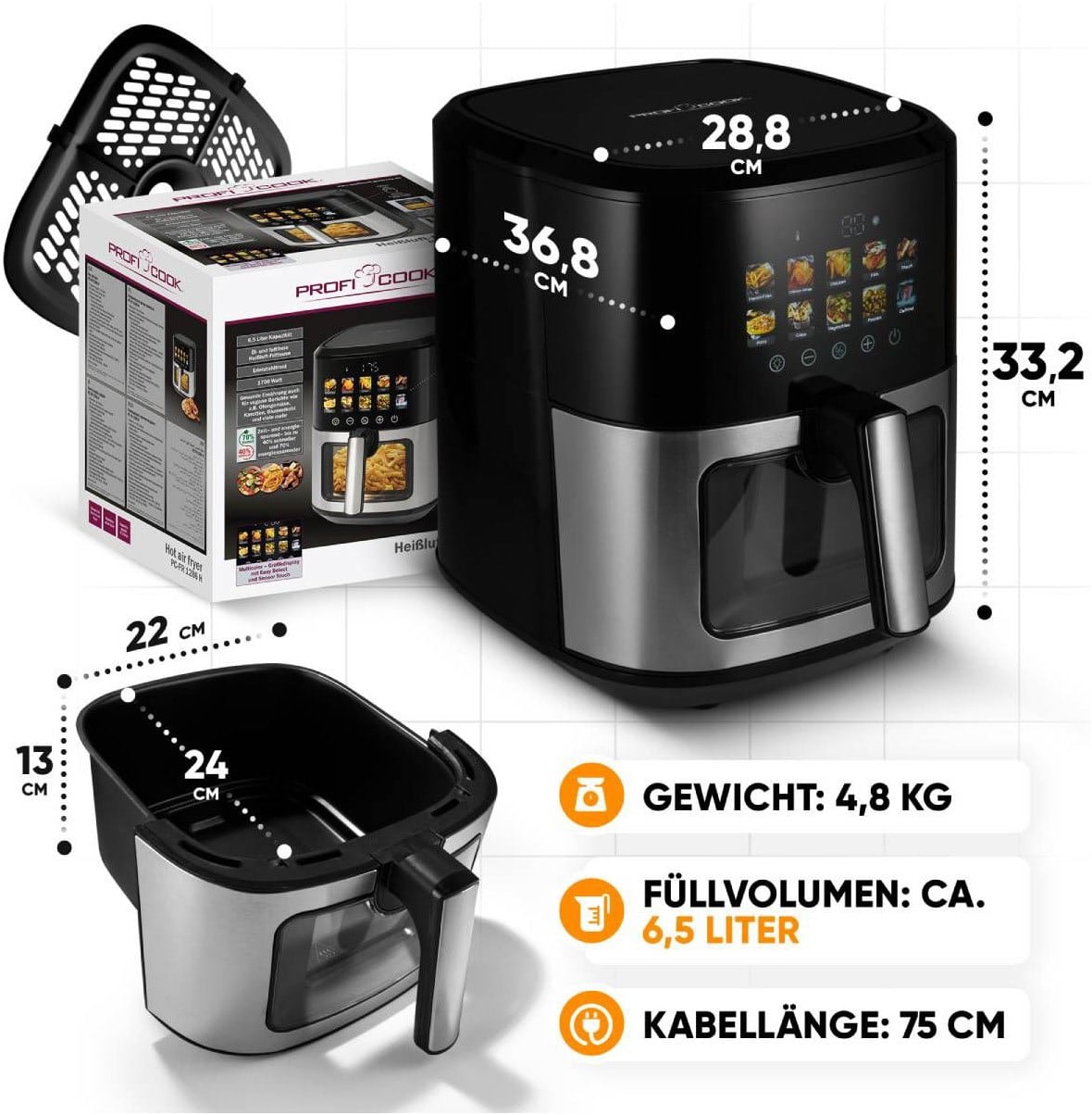 ProfiCook PC-FR 1286 H Heißluft-Fritteuse edelstahl/schwarz